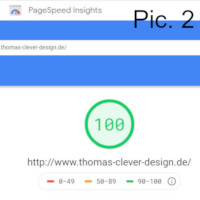 Page Speed Insights result with max. score of 100. This number 100 from the Google Page Speed Insights result evaluates the HTML-, CSS- and integration of the images.